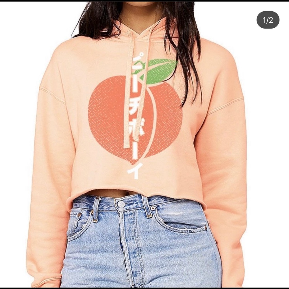RASKOL APPAREL PEACHBOIS PEACHGIRLS PEACH CROP HOODIE small